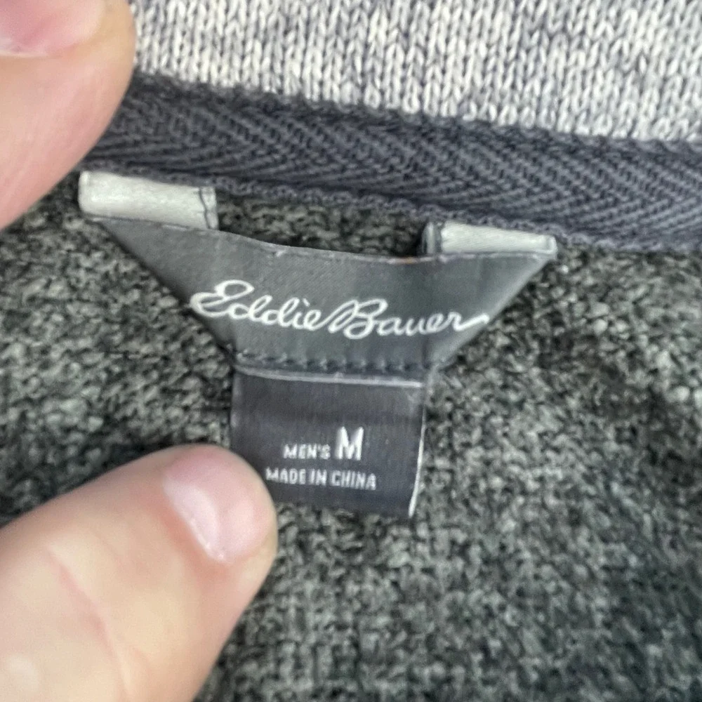 Eddie Bauer Gray Heathered Quarter Zip Fleece Pullover Mens Medium M